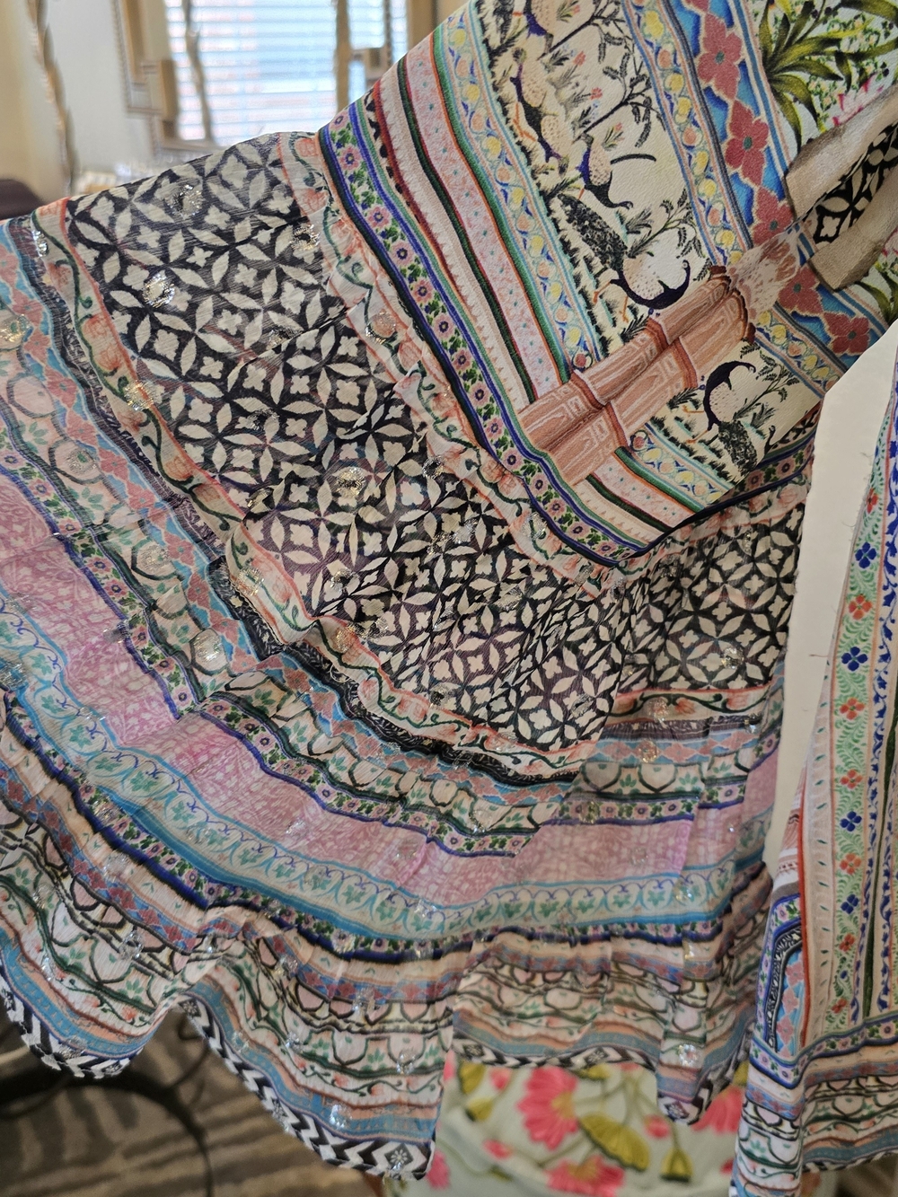 Camilla Silk Embellished Print V-Neck Blouse with Beaded Tassels - Picture 3 of 13